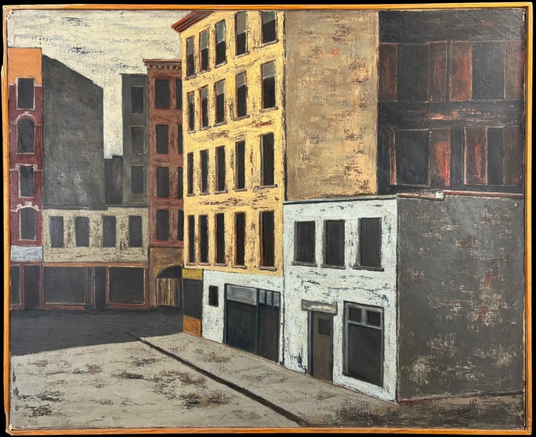 Fred Belli Mid-Century Urban Street Scene Oil Painting (1 of 5)