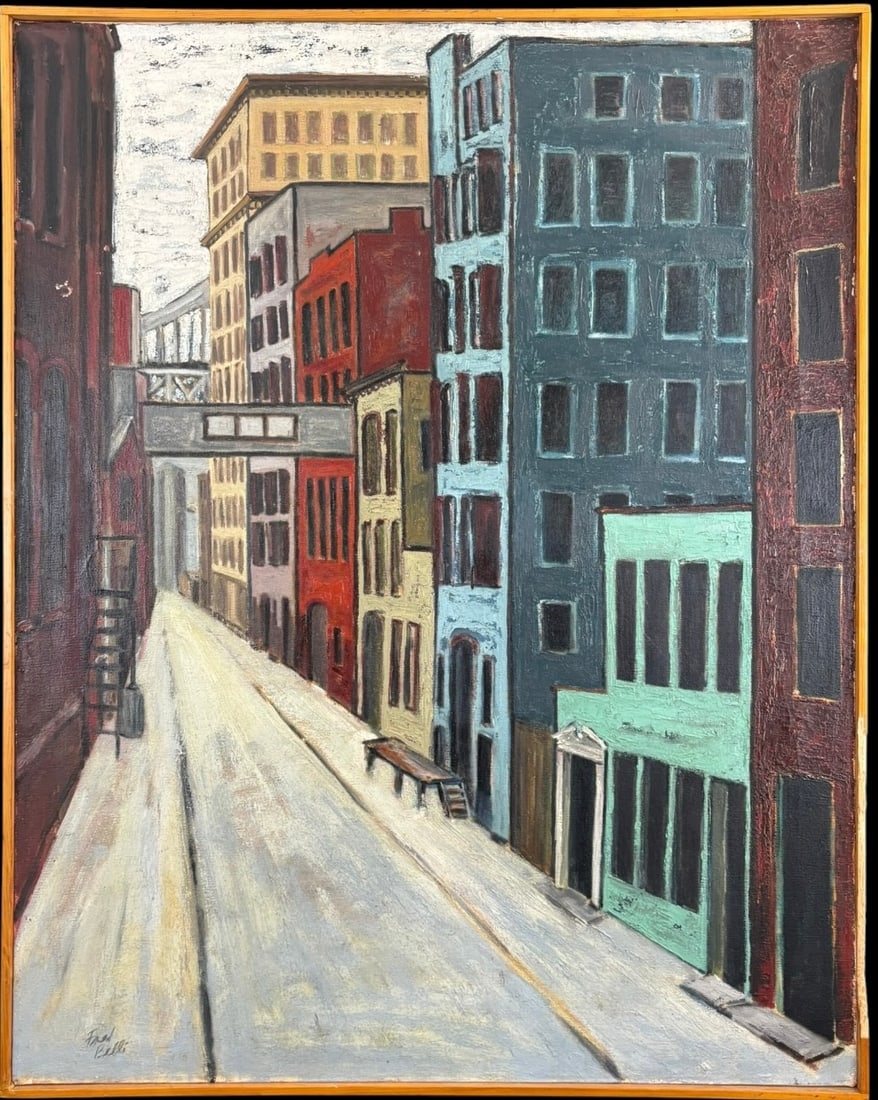 Fred Belli Signed Urban Street Scene Oil on Canvas (1 of 5)