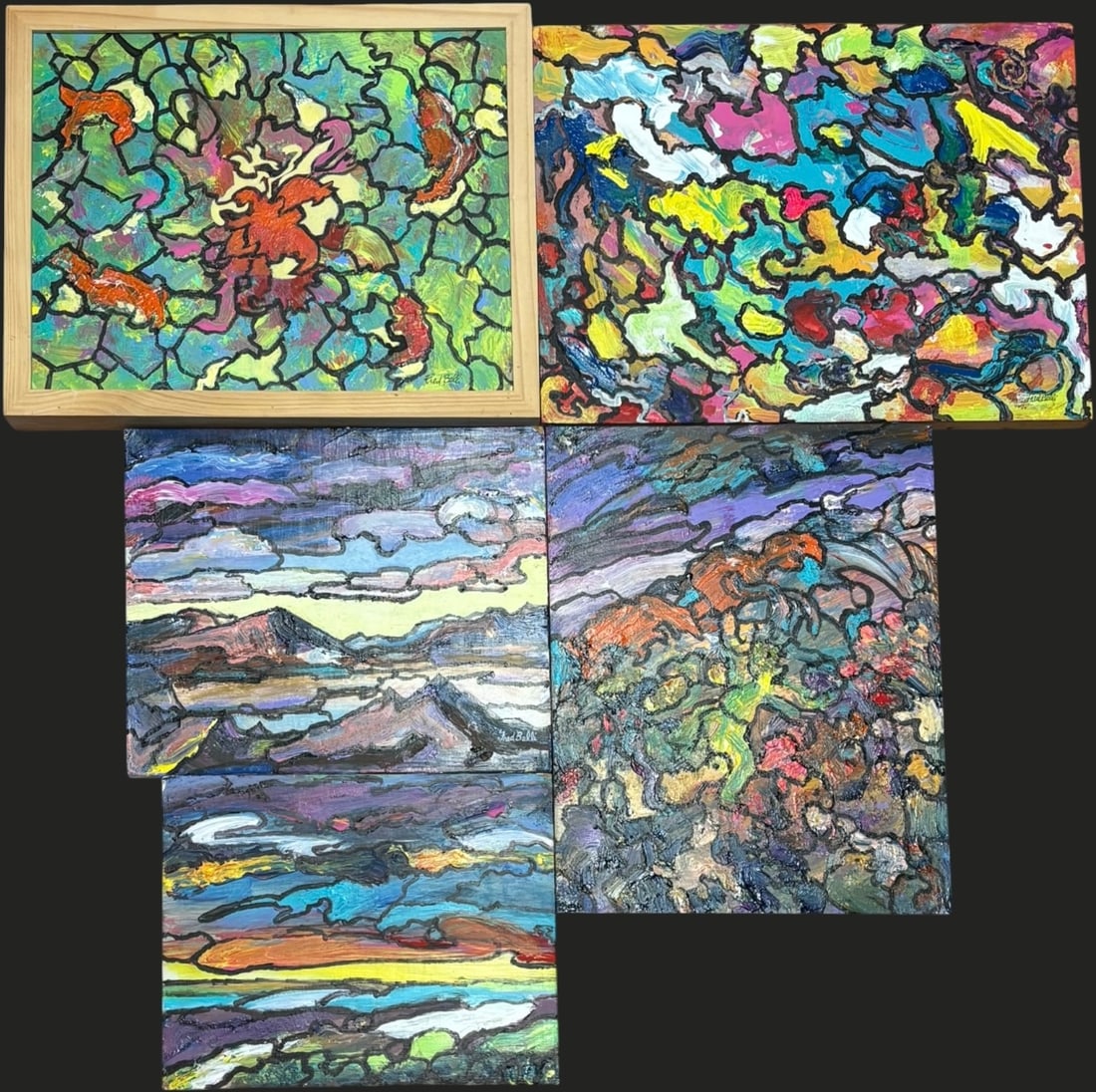 Lot of 5 Fred Belli Signed Colorful Abstract Paintings (1 of 8)