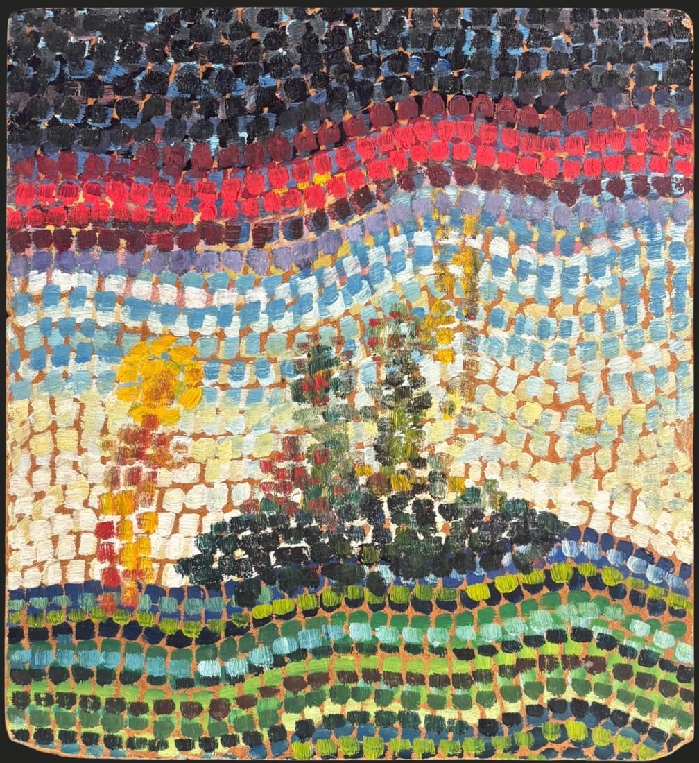 Abstract Pointillist Landscape Oil Painting on Board (1 of 2)