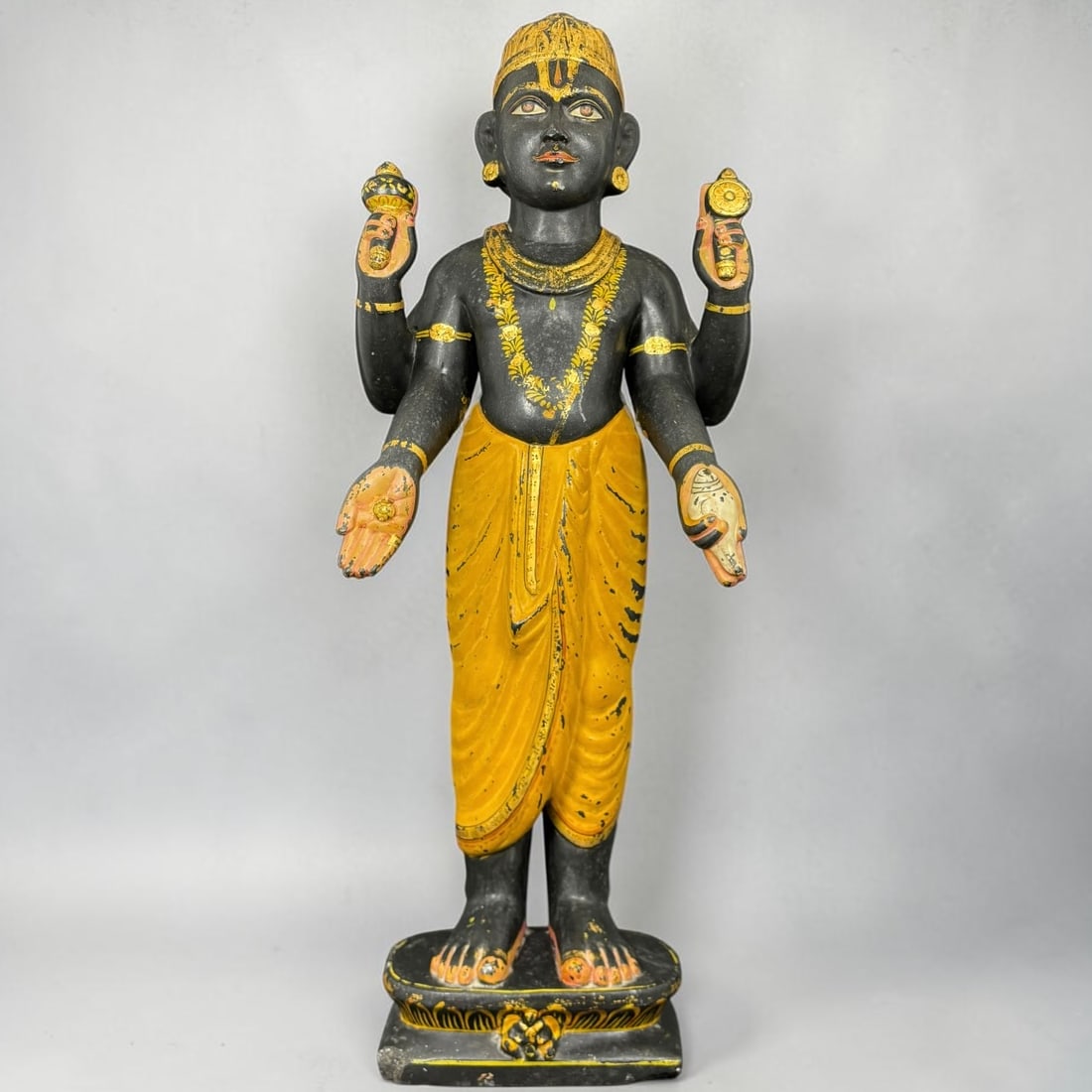 Carved Polychrome Gilt Statue of Vishnu Black Stone (1 of 10)