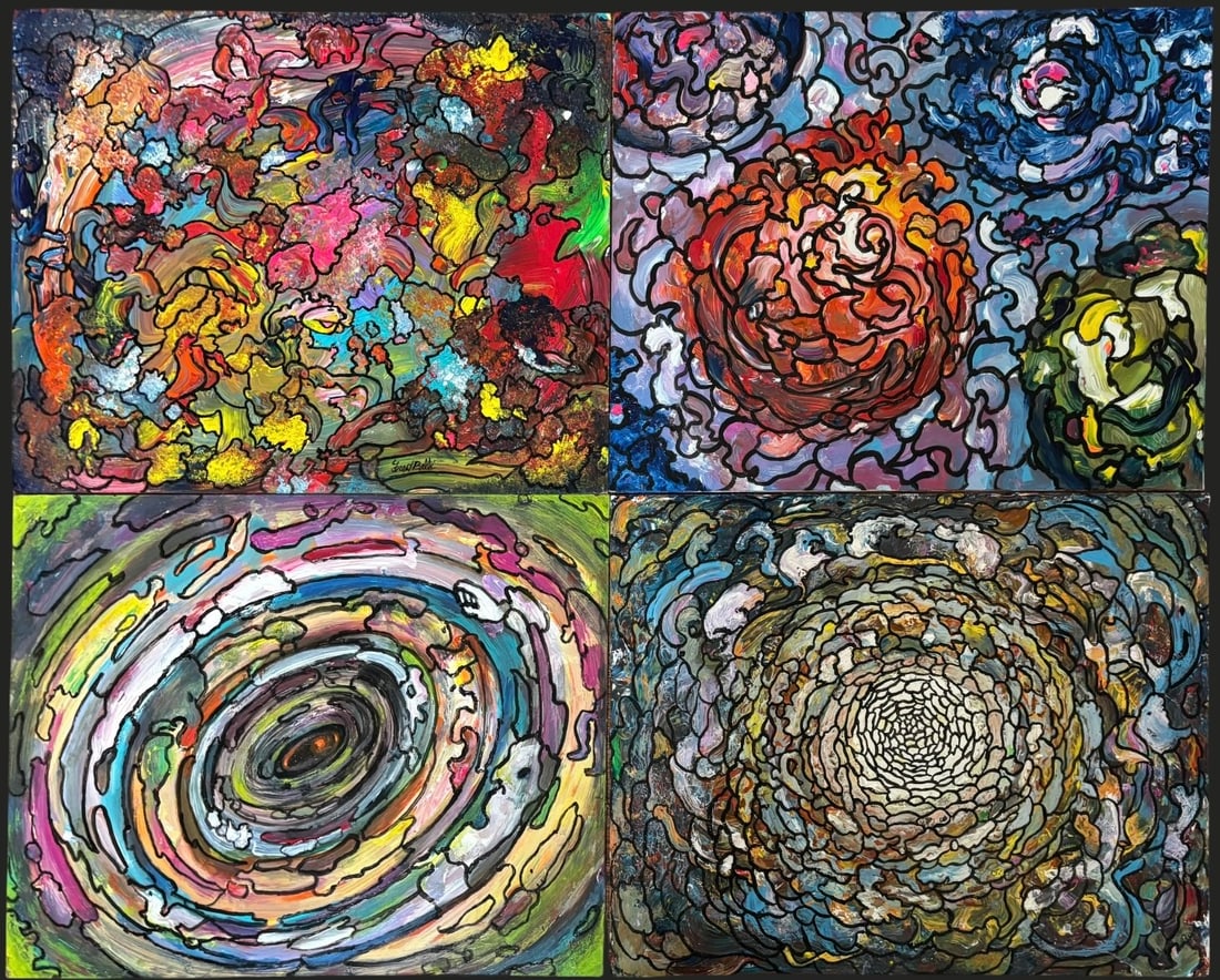 4 Fred Belli Abstract Mixed Media Paintings on Board (1 of 7)