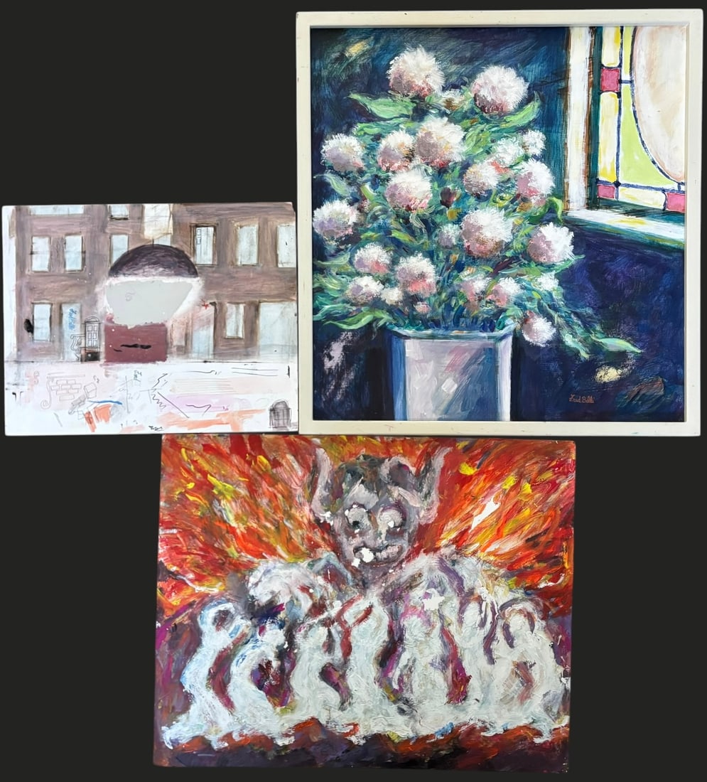 Lot of (3) Contemporary Fred Belli Paintings on Masonite (1 of 8)