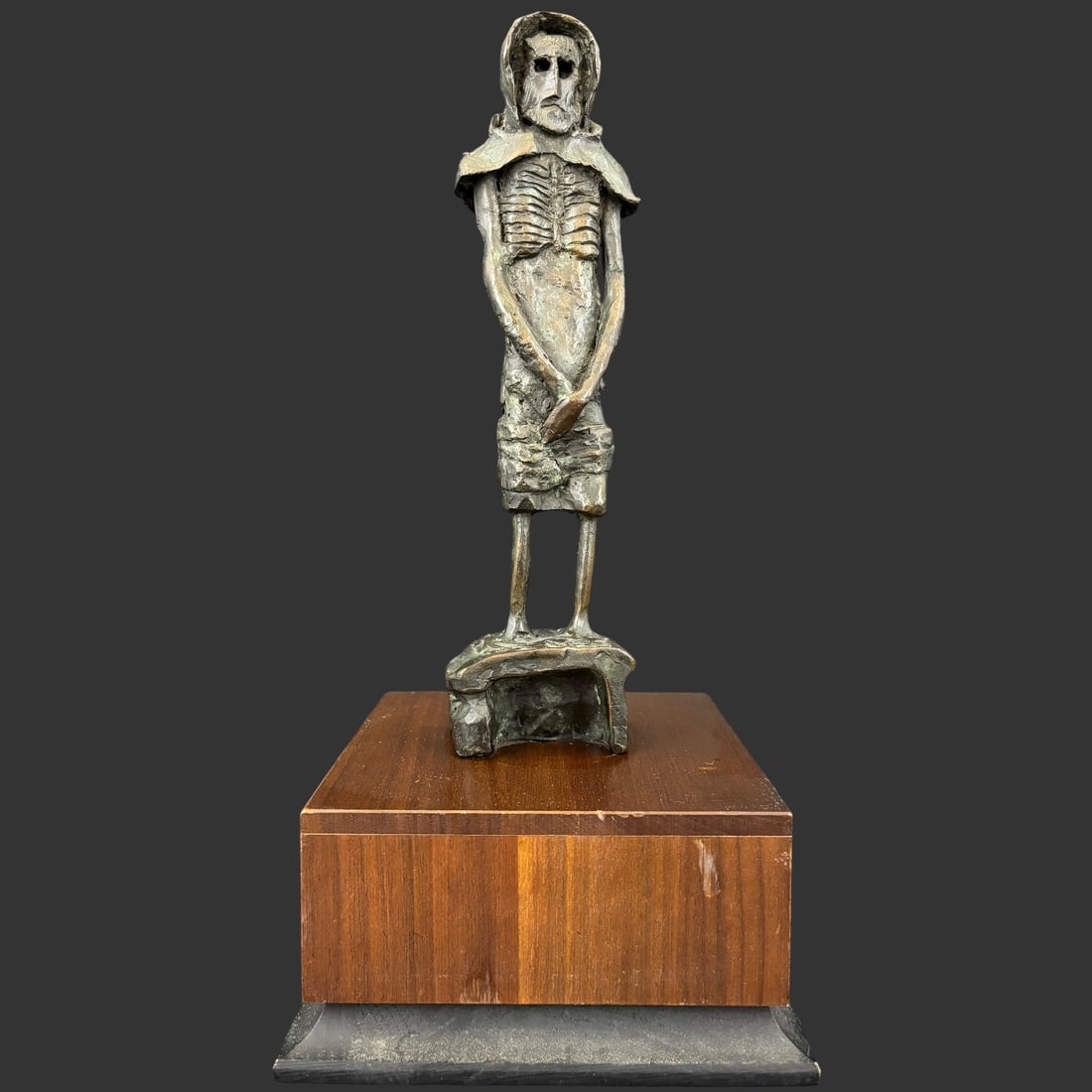 Modernist Bronze Skeletal Figure Sculpture on Wood Plinth (1 of 8)
