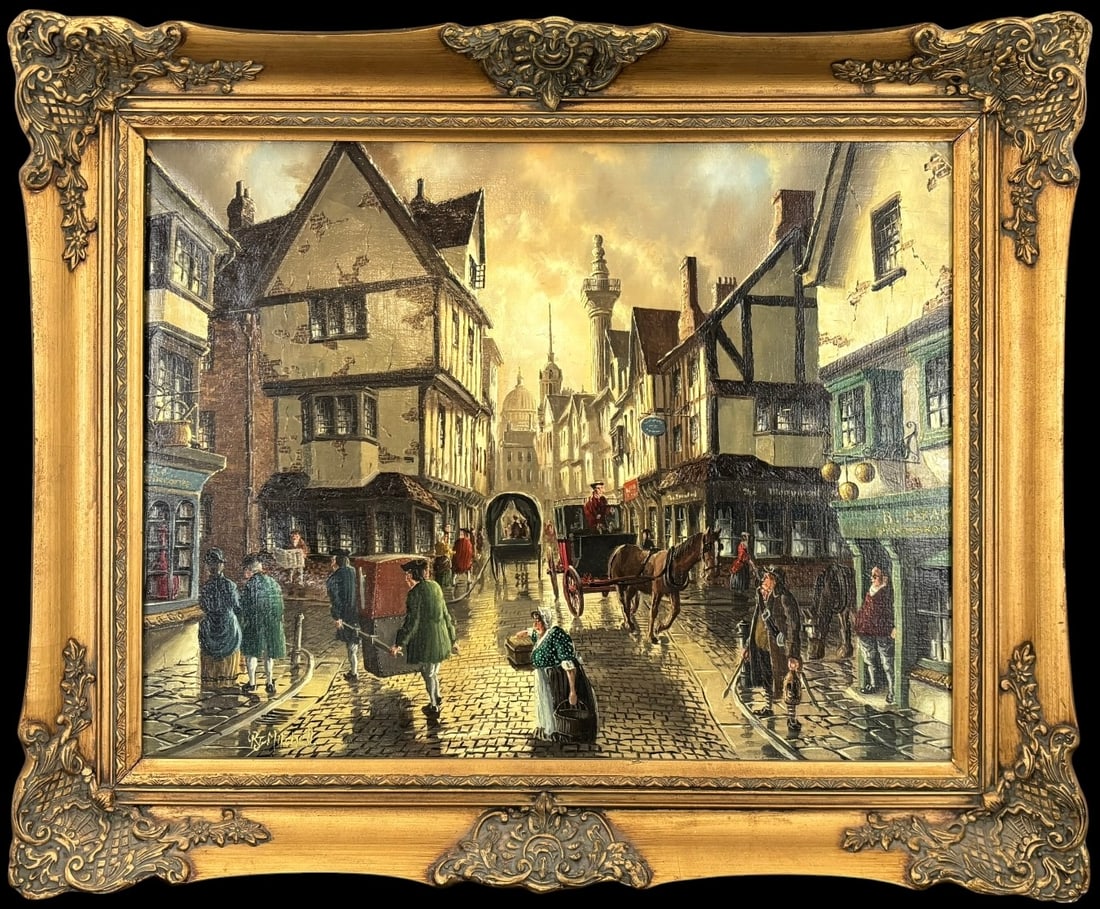 Robert J. Mitchell (English, 1820–1873) London Street Scene Oil on Canvas (1 of 5)