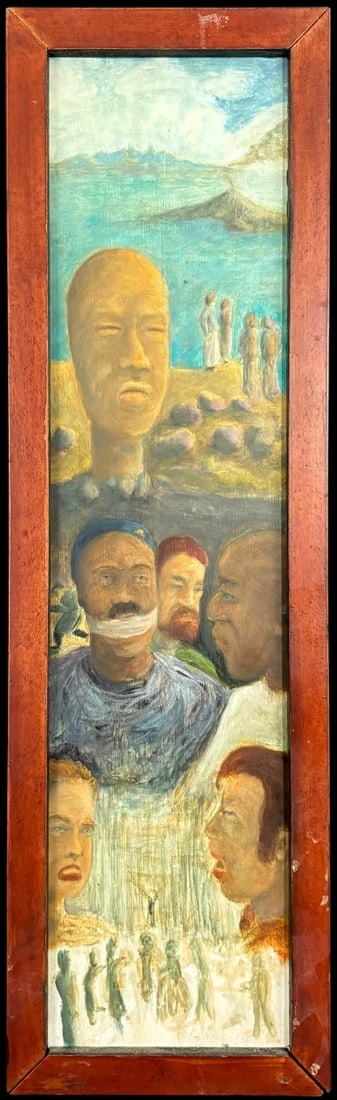Framed Figural Surrealist Mixed Media Painting (1 of 3)