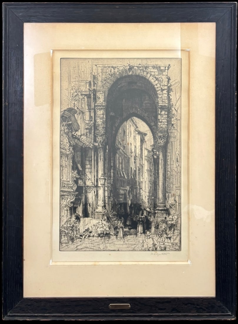 Hedley Fitton Signed Etching “Genoa?? Framed Architectural Street Scene (1 of 6)