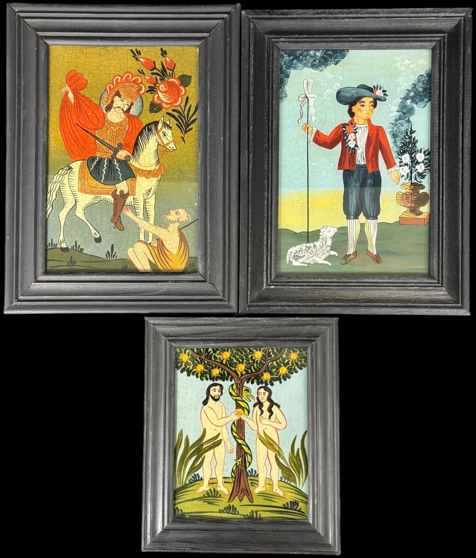 Lot of Three Framed Reverse Glass Religious Paintings (1 of 5)