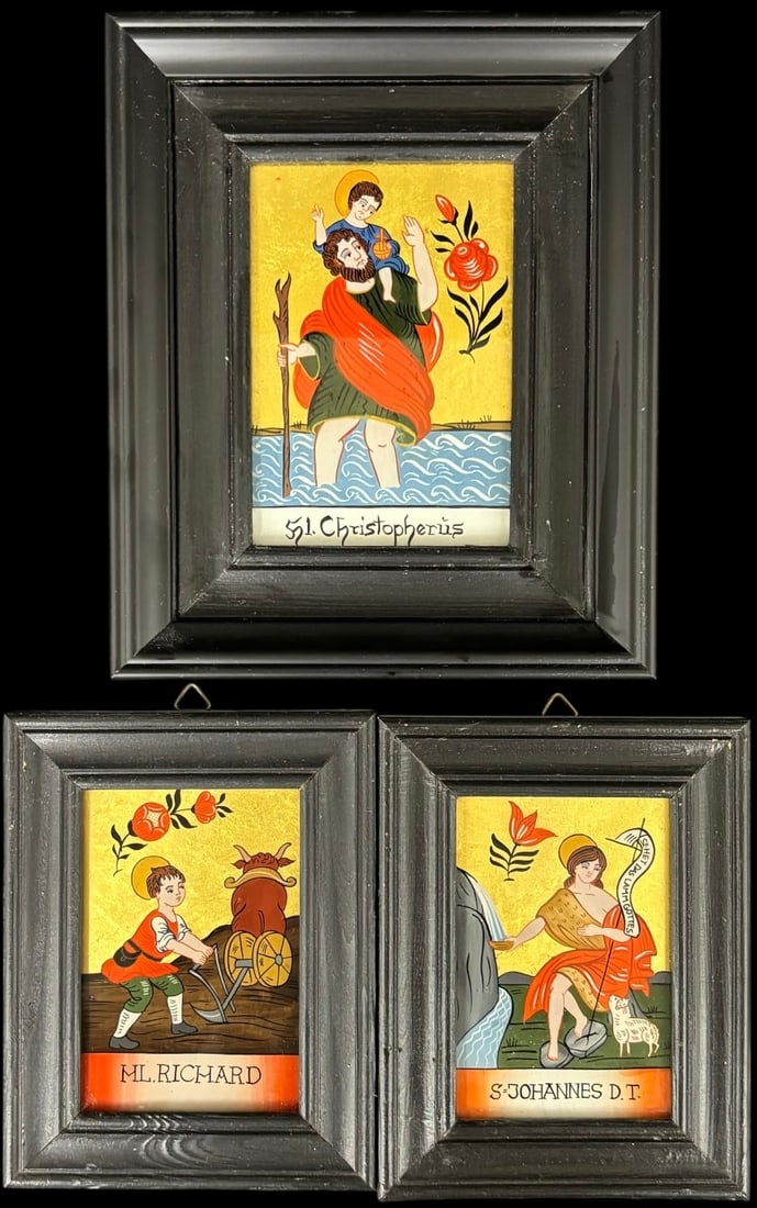 Three Reverse-Painted Religious Folk Art Icons (1 of 4)