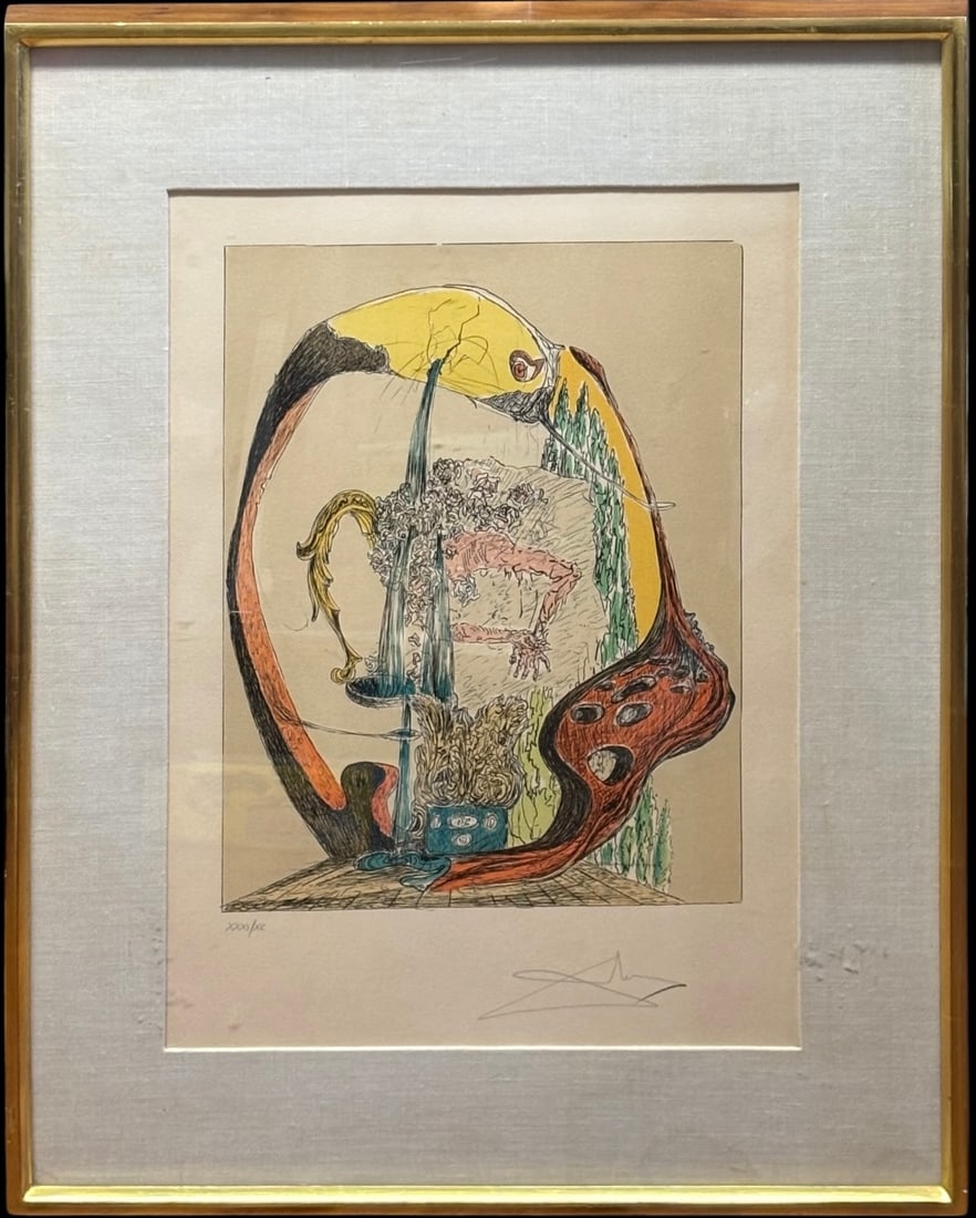Salvador Dalí Signed & Numbered Surrealist Color Lithograph XXXI/XC: Salvador Dalí’s Portrait of the Viscountess Marie-Laure de Noailles, a surrealist color lithograph on paper, pencil numbered XXXI/XC at lower left and signed in pencil at lower right. The