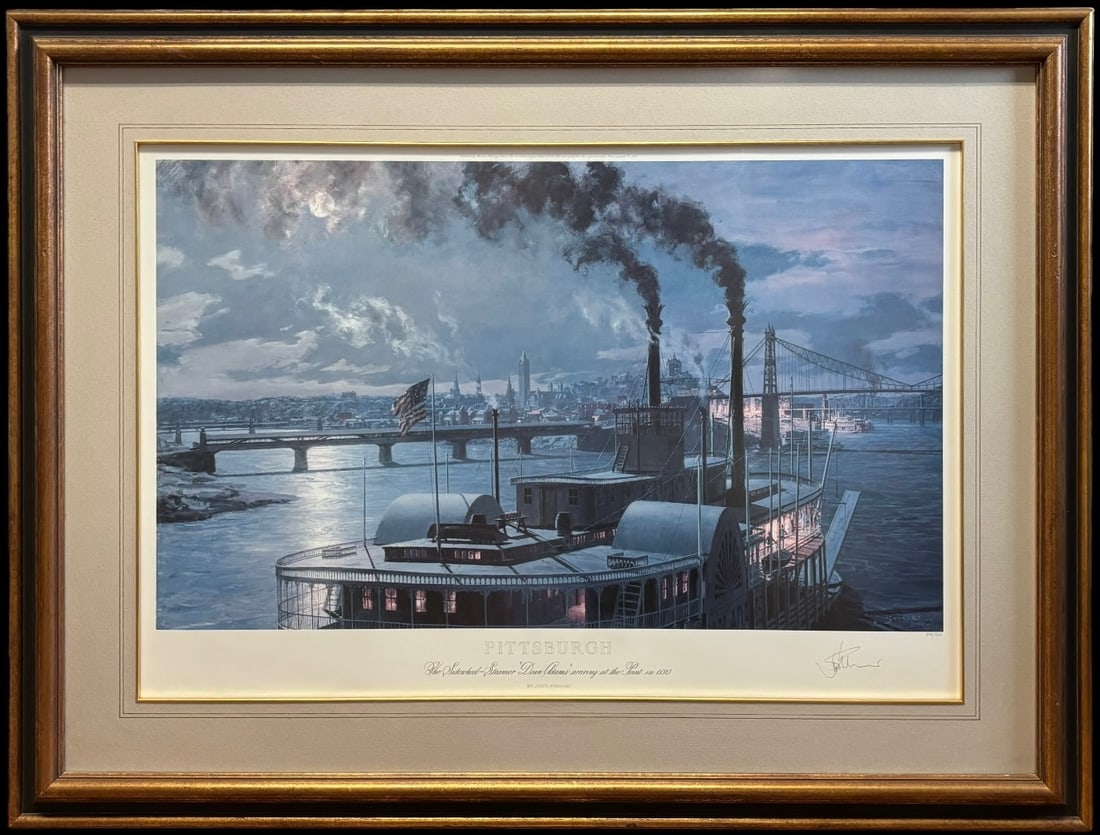 John Stobart Print “Pittsburgh: The Sidewheel-Steamer Dean Adams Arriving at the Point in 1880 (1 of 6)