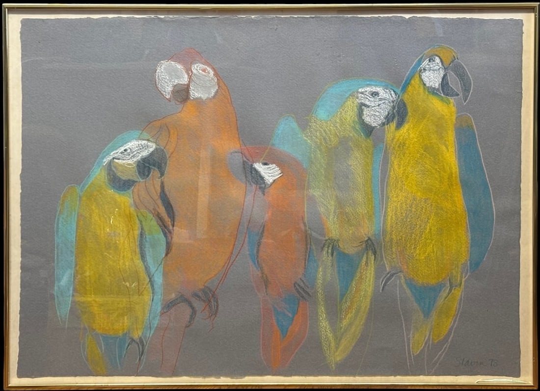 Arlene Slavin “Parrots?? 1978 Mixed Media Drawing on Paper (1 of 4)