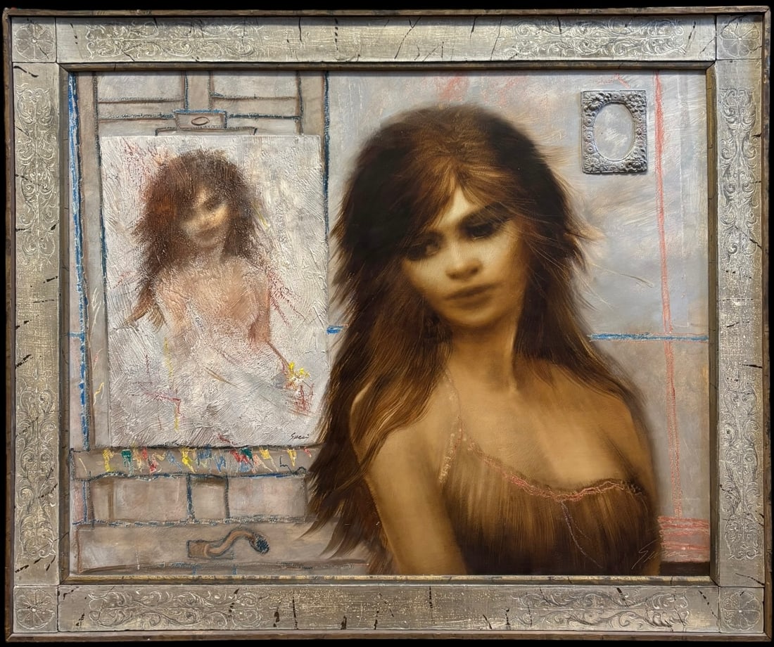 Alfred Sussi (1931-2013) Mixed-Media Portrait of Young Woman (1 of 4)