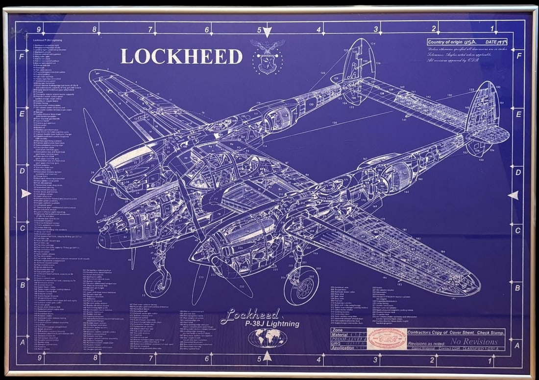 Lockheed P-38J Lightning Blueprint-Style Aviation Diagram Print (1 of 7)