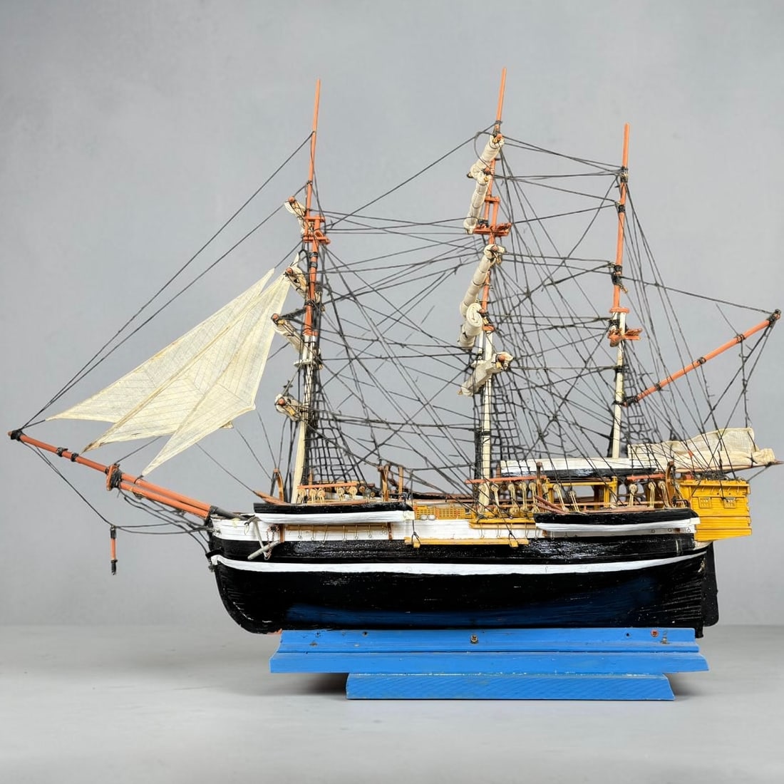Handcrafted Three-Masted Tall Ship Model with Rigging and Display Stand (1 of 9)