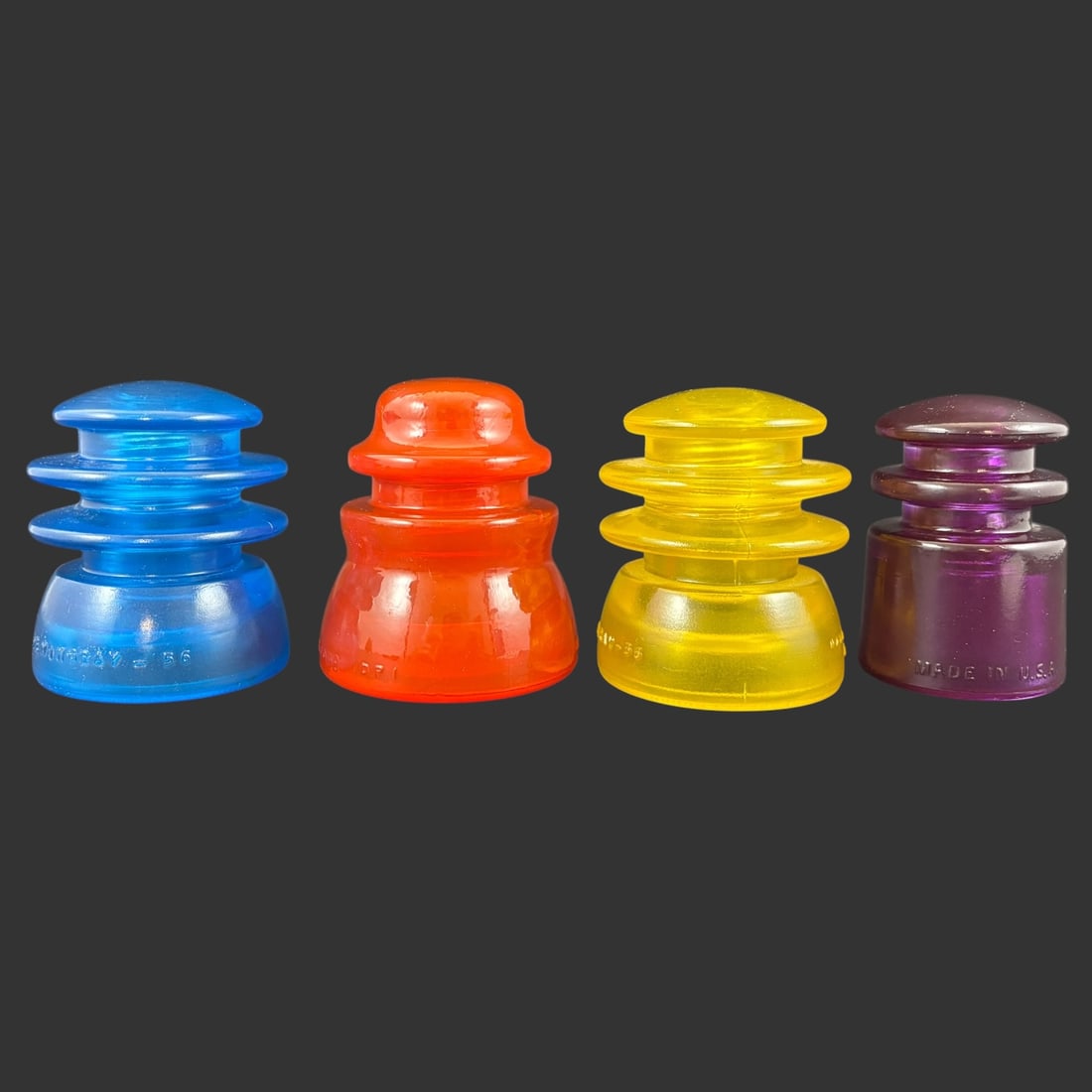Set of 4 Hemingray Colored Glass Insulators (1 of 13)