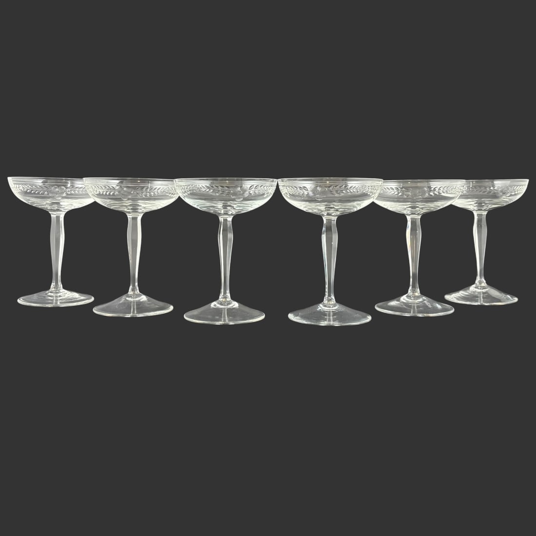 Vintage Set of 6 Etched Floral Coupe Champagne Glasses (1 of 6)