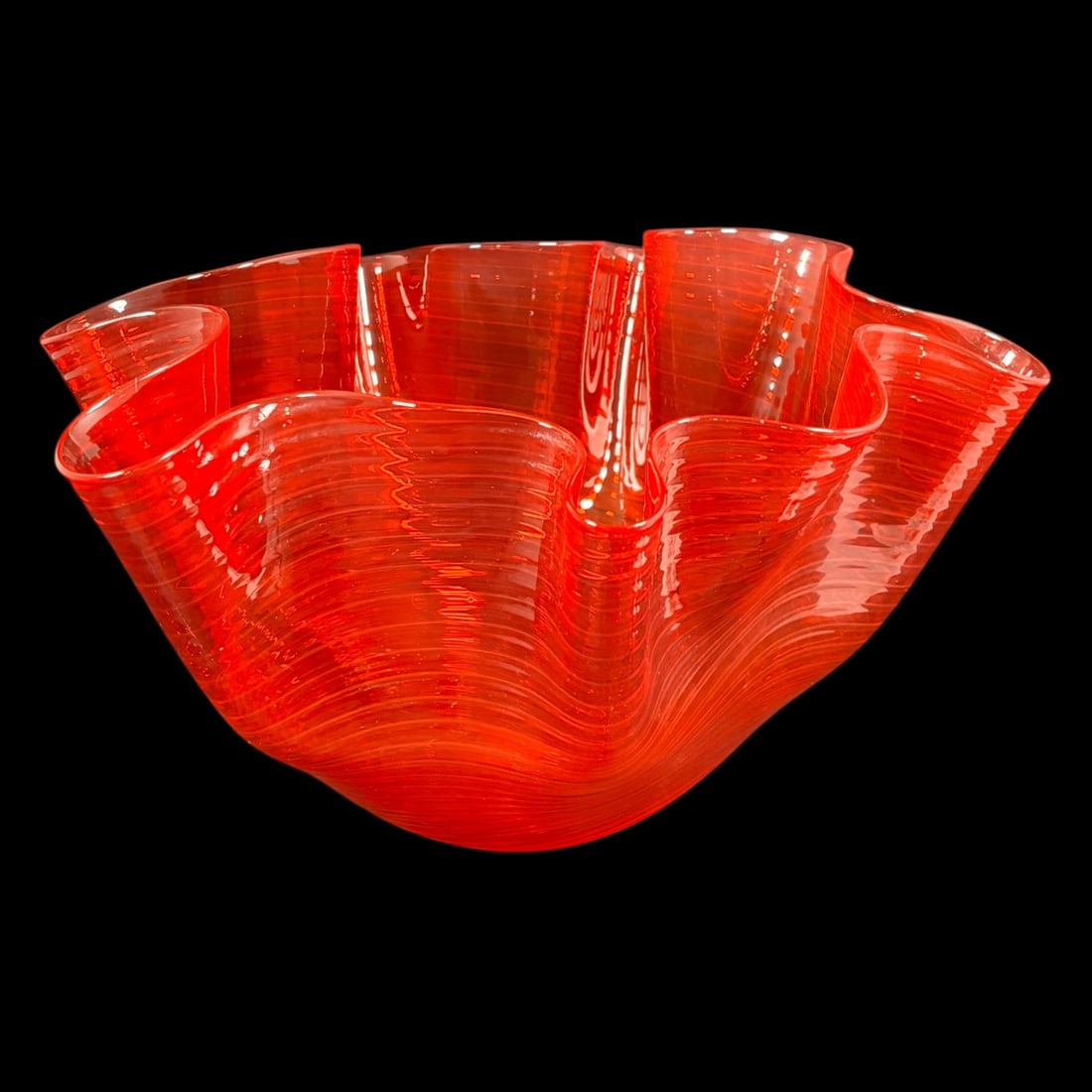 Vintage Murano Style Hand-Blown Red Art Glass Ribbed Freeform Bowl (1 of 7)