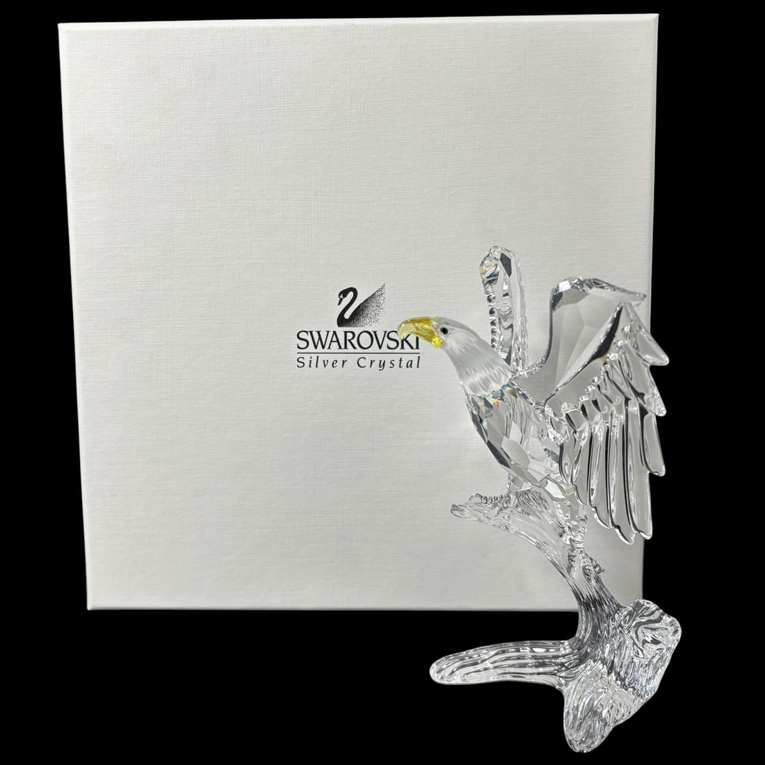 Swarovski Silver Crystal Bald Eagle Figurine on Branch with Original Box (1 of 12)