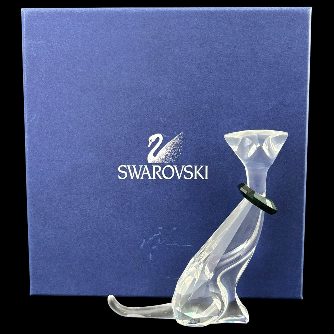 Swarovski Crystal Sitting Cat Figurine with Green Collar & Original Box (1 of 12)
