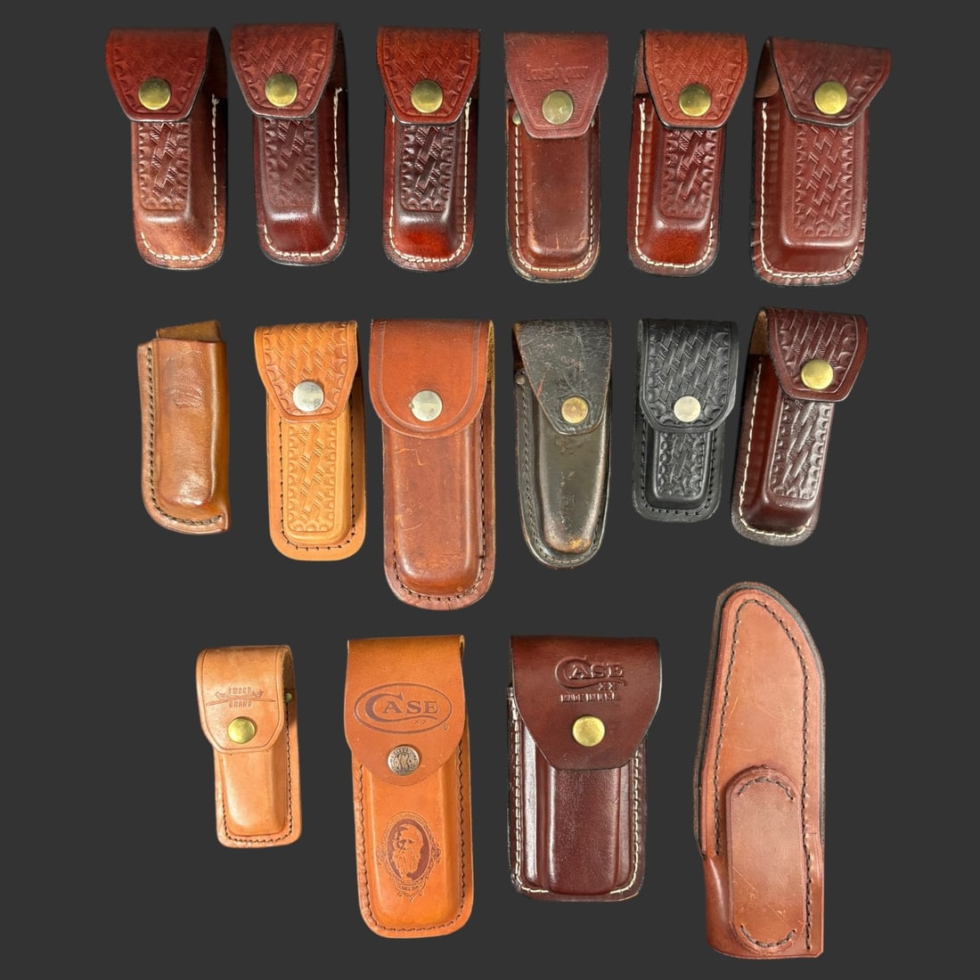 Lot of 16 Assorted Vintage Leather Knife Sheaths: Offer