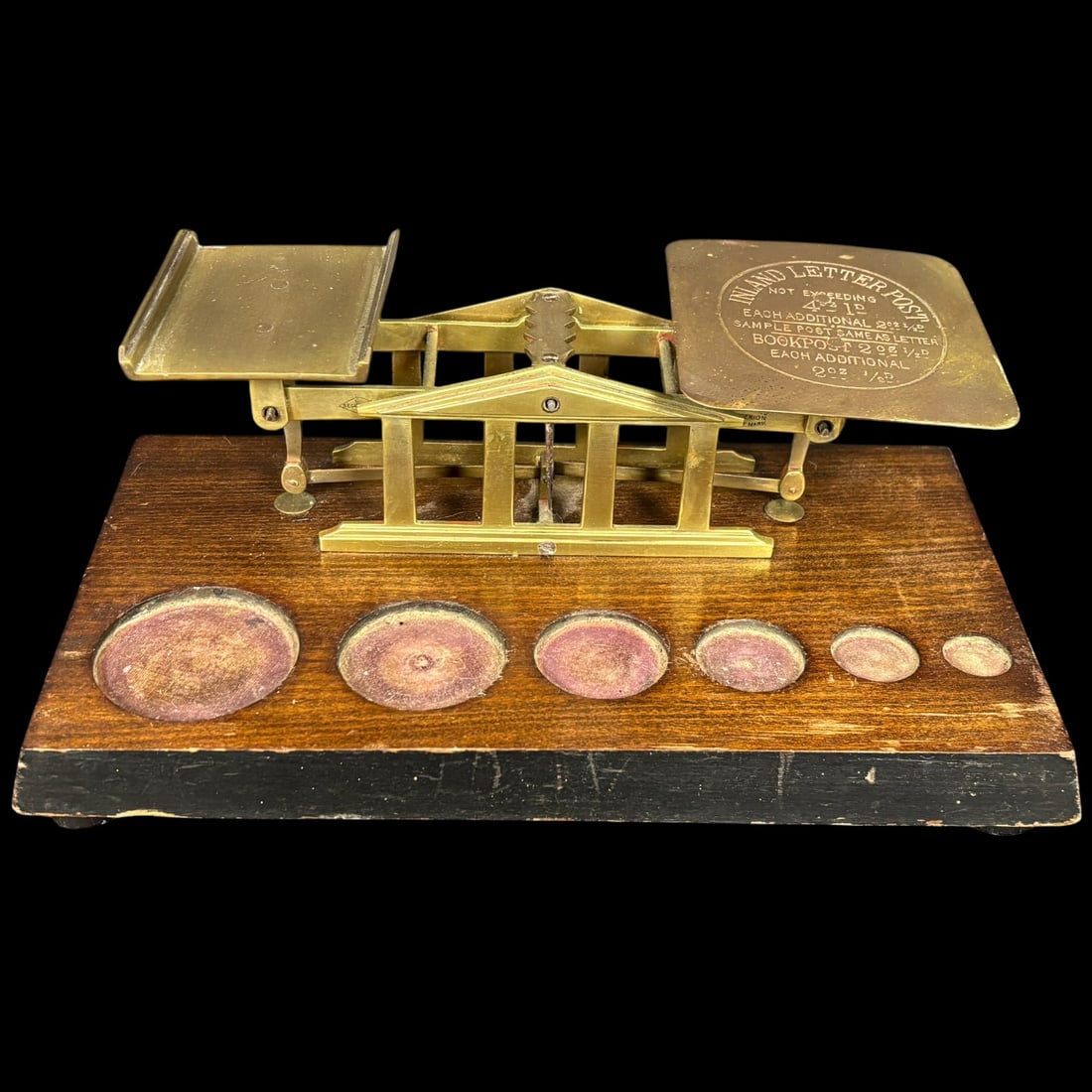 Antique Edwardian Brass Inland Letter Post Balance Scale with Weights (1 of 9)