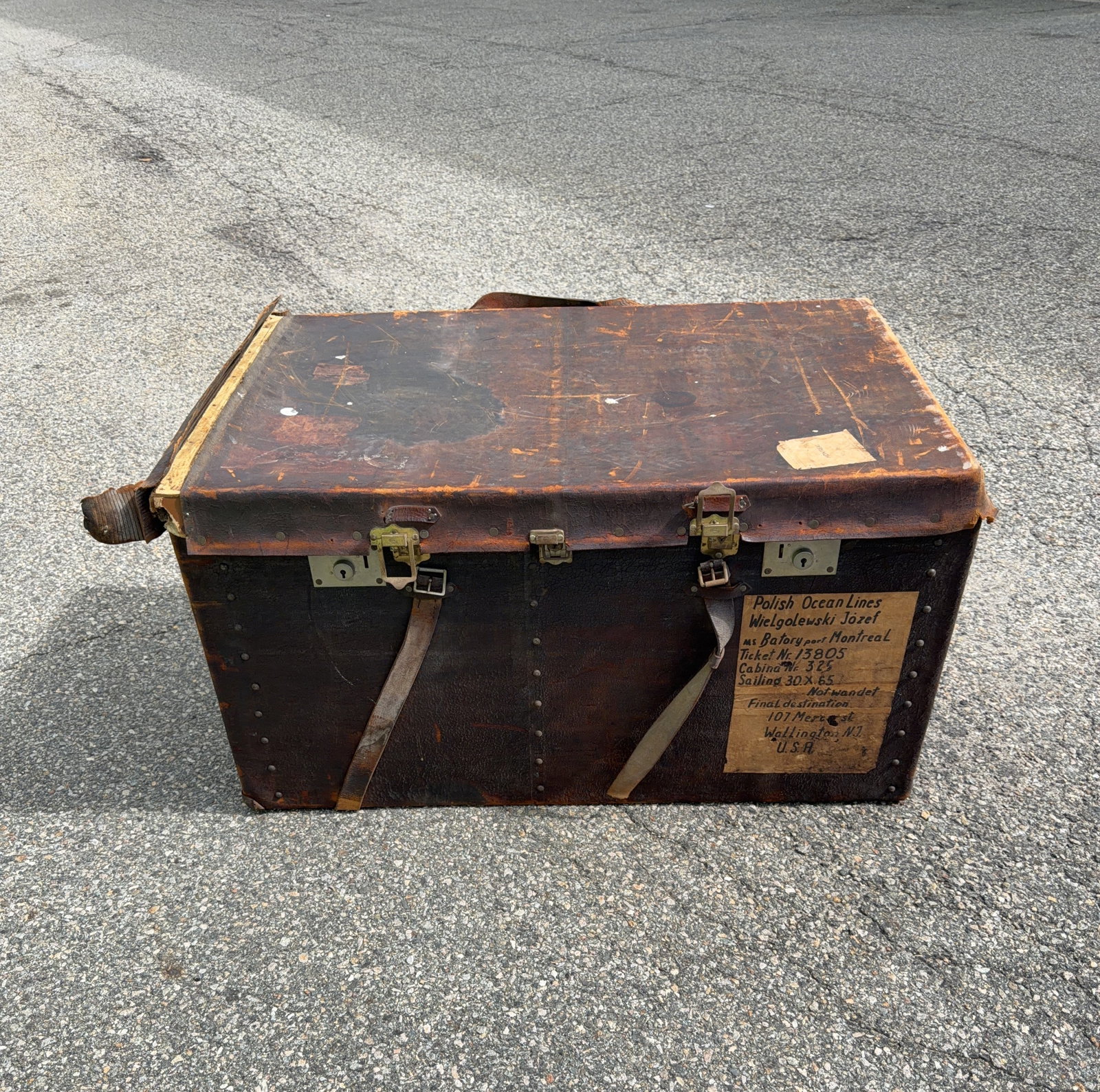 Original Antique Polish Ocean Lines MS Batory Leather Steamer Trunk (1 of 6)