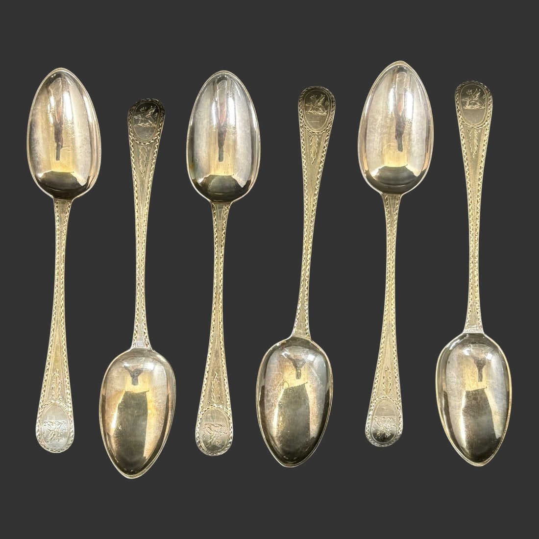 Set of Six Antique English Georgian Sterling Silver Teaspoons (1 of 6)