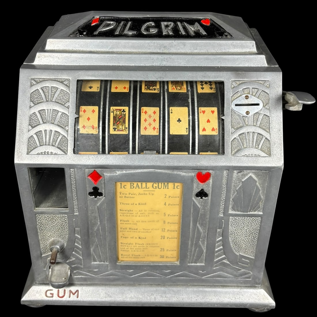 Vintage Art Deco Pilgrim 1¢ Ball Gum Trade Stimulator Poker Reel Machine (1 of 9)