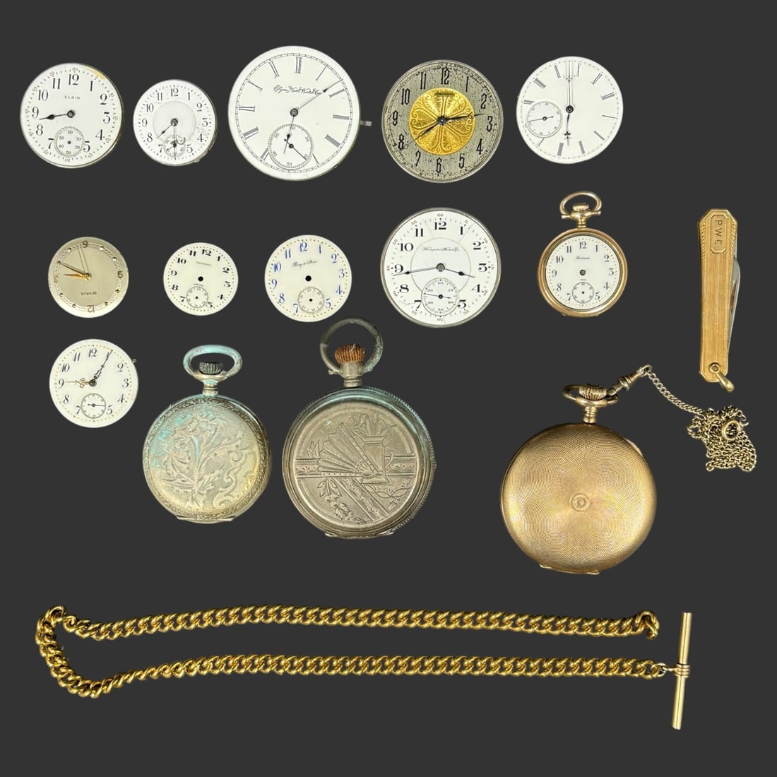 Antique Pocket Watch Group Gold Filled Cases, Chains & Parts (1 of 13)