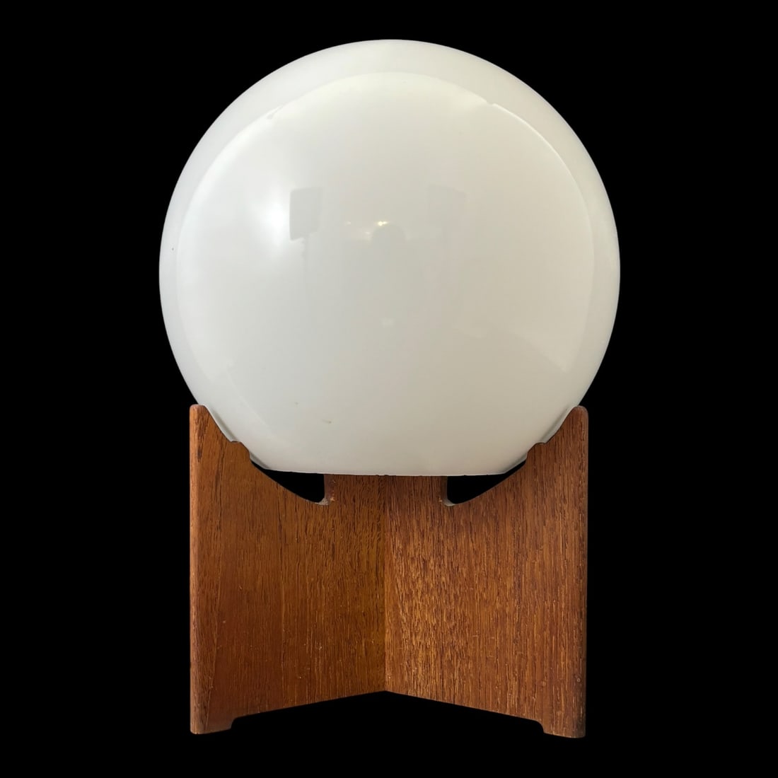 Mid-Century Modern Wood Table Lamp White Globe Shade: Strik