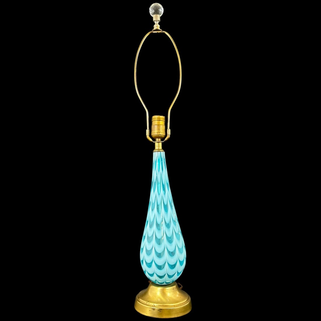 Vintage Murano Style Turquoise Art Glass Table Lamp with Brass Base: Strik