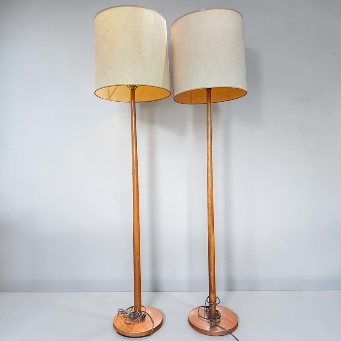 Pair of Mid-Century Modern Swedish Teak Floor Lamps with Linen Shades (1 of 7)