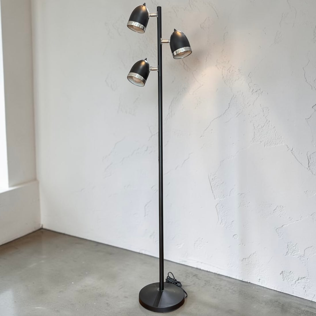 Modern Black Three-Light Adjustable Floor Lamp Chrome Accents (1 of 6)