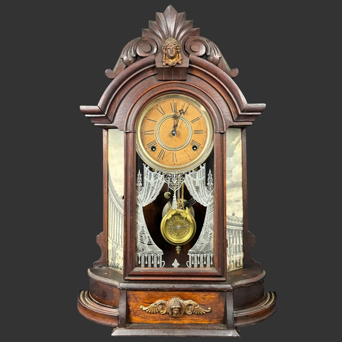 Antique Victorian Wall Mantle Clock Ornate Walnut Case (1 of 10)