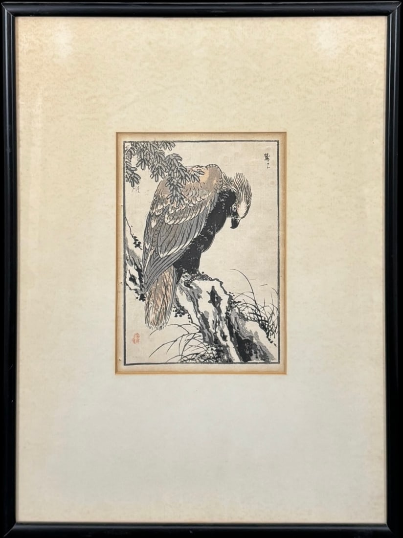 Kono Bairei “Bairei Hyakucho Gafu?? Japanese Woodblock Print of Eagle (1 of 6)