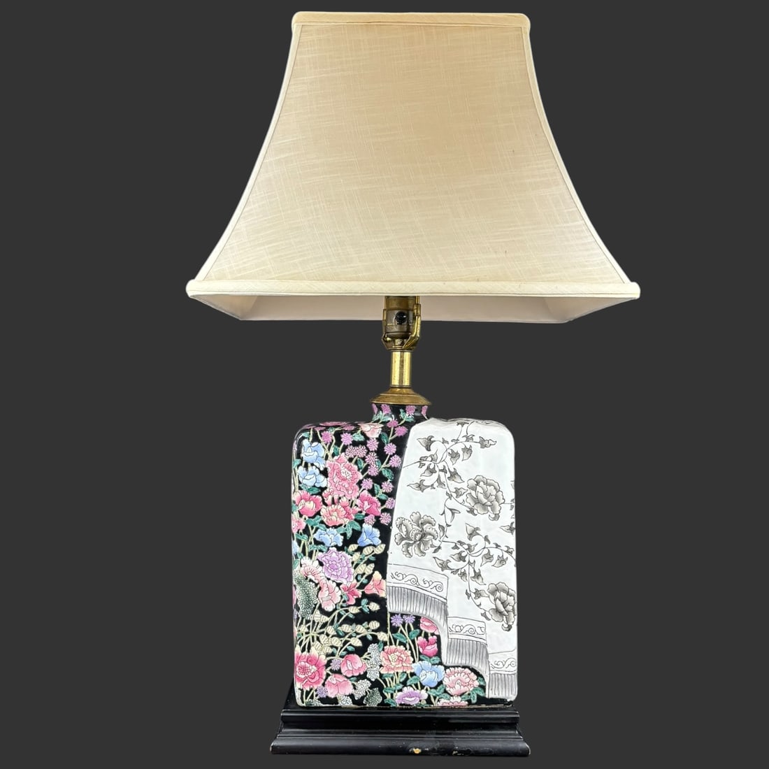 Asian Floral Porcelain Table Lamp with Dual Design & Fabric Shade (1 of 12)