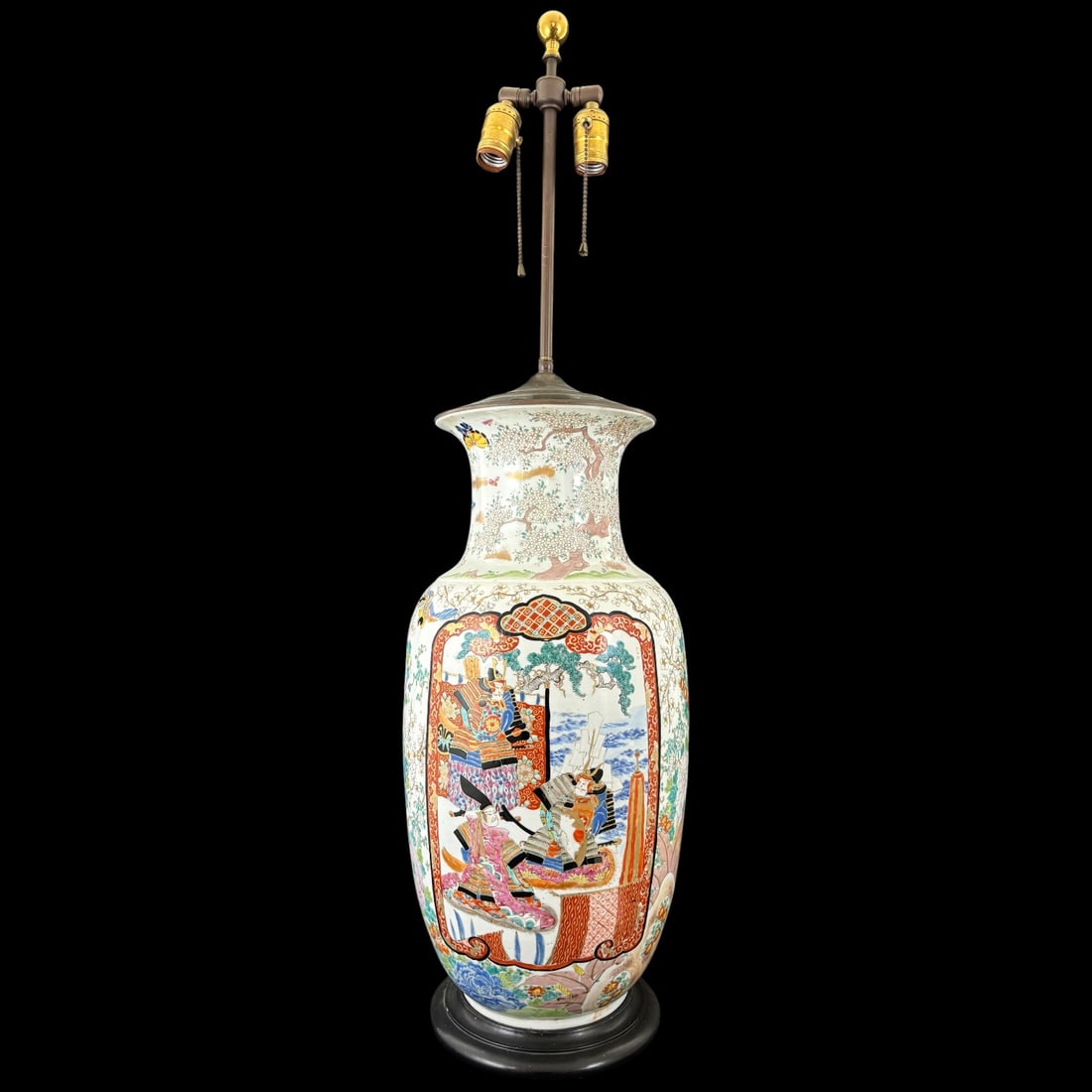 Japanese Satsuma Style Samurai Porcelain Vase Table Lamp
