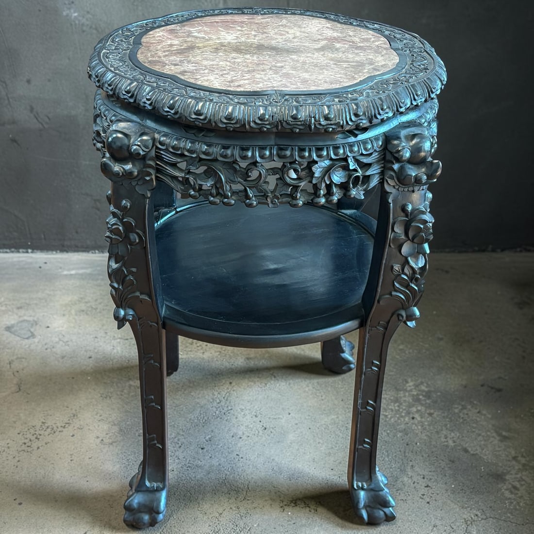 Chinese Carved Marble-Top Pedestal Table / Jardinière Stand (1 of 8)