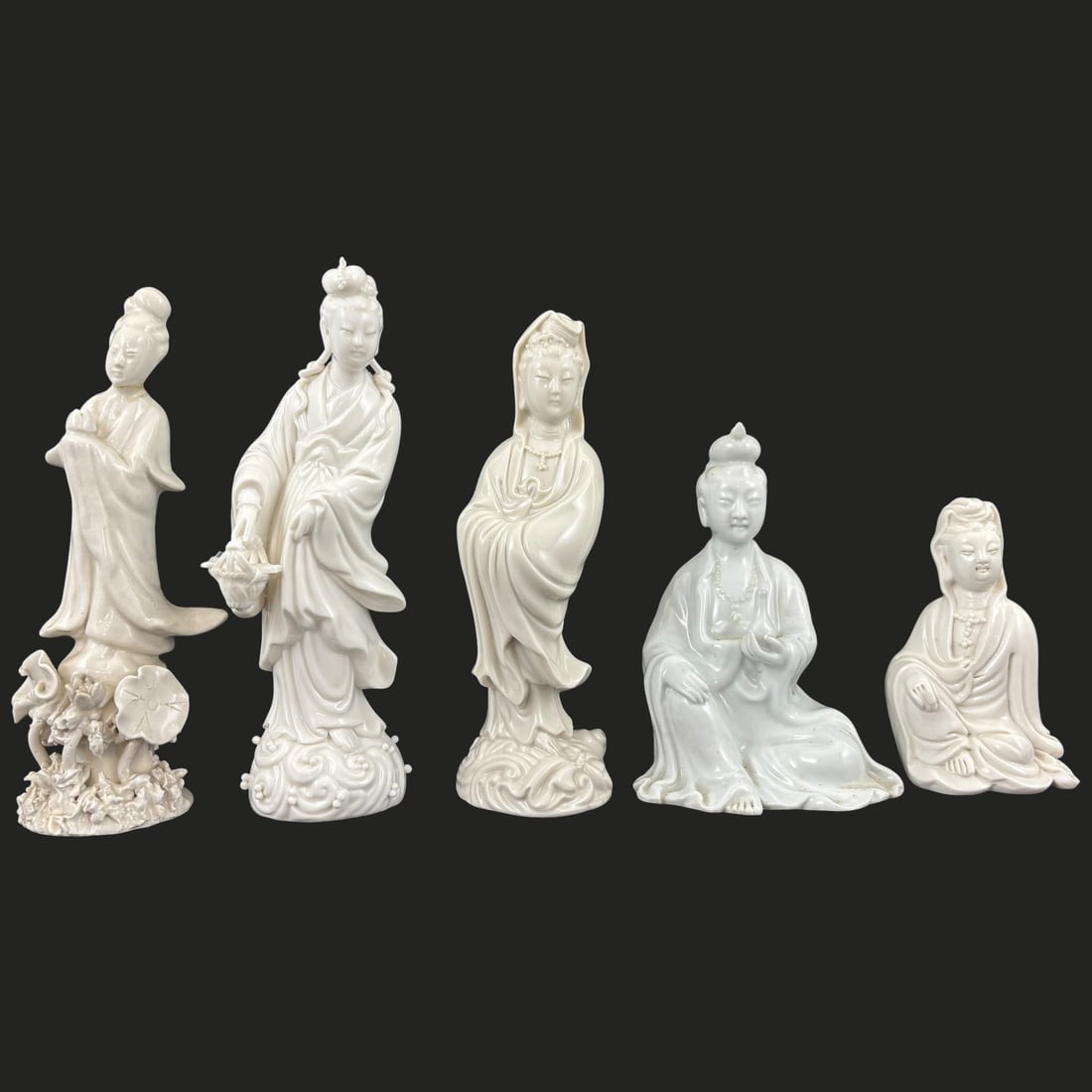 Group of Five Chinese Blanc de Chine Porcelain Guanyin Figures (1 of 7)