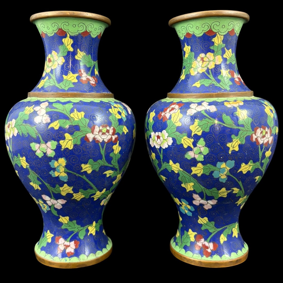 Pair of Chinese Cloisonné Enamel Vases with Floral Vine Decoration (1 of 7)