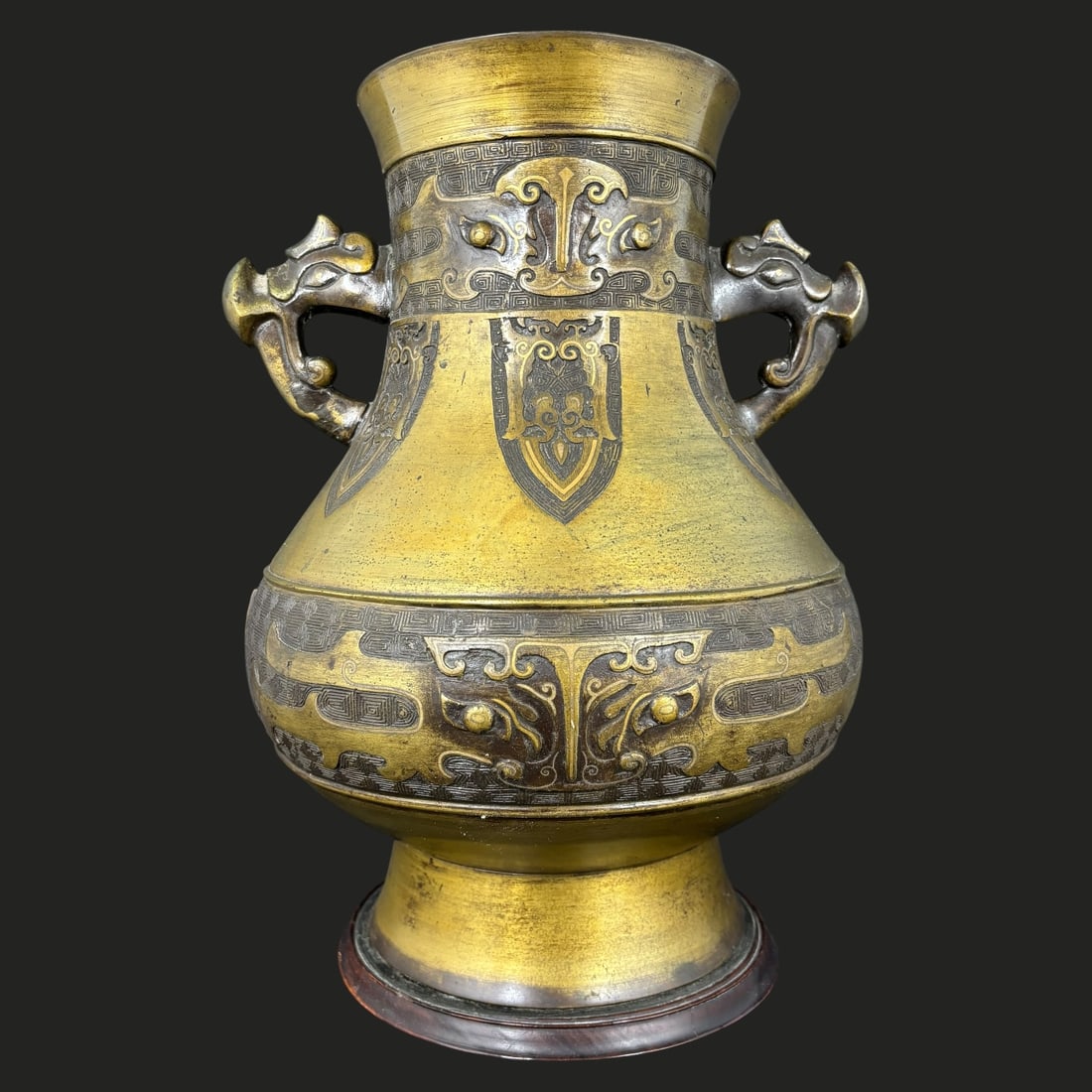 Antique Chinese Style Gilt Bronze Hu-Form Vase