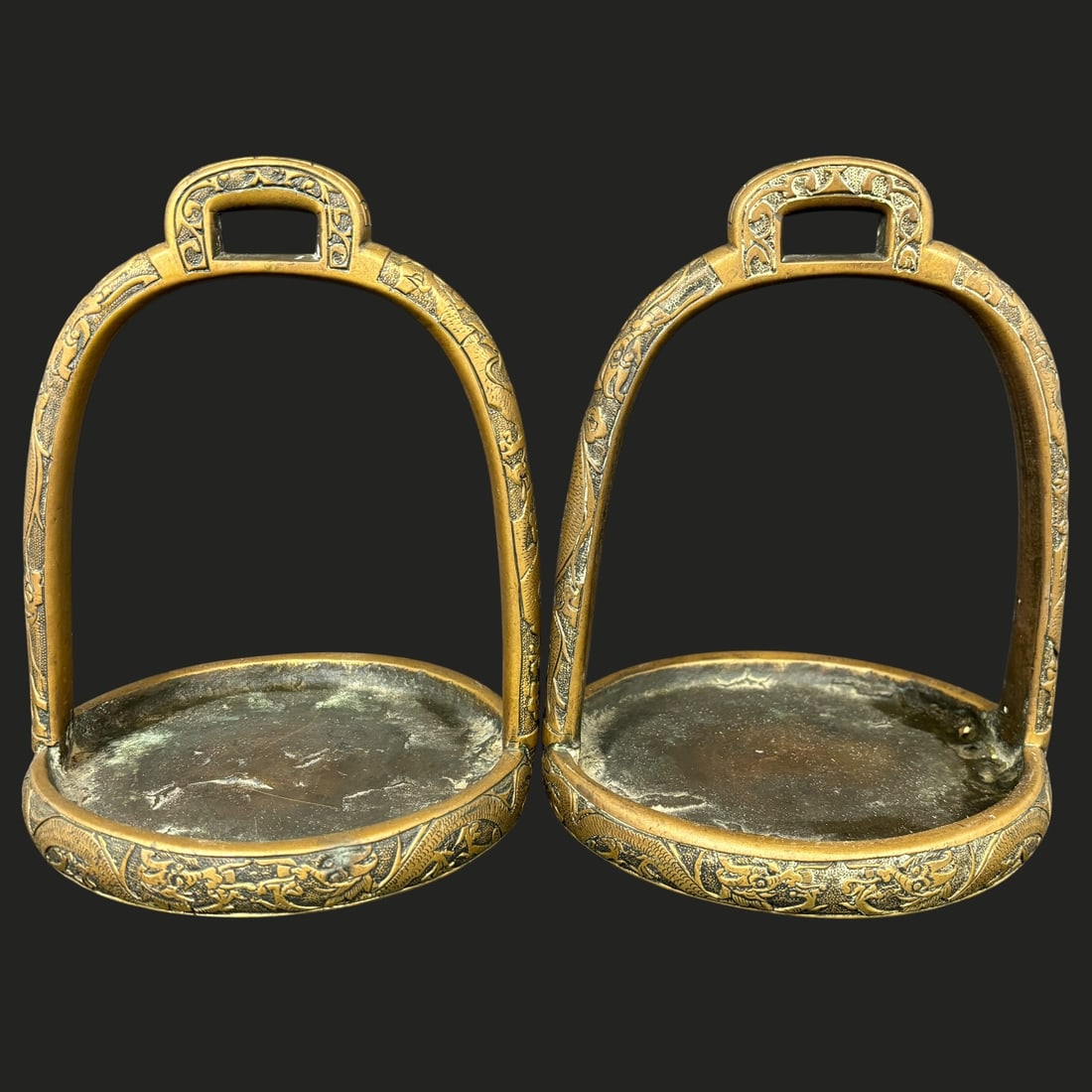 Pair of Antique Asian Brass/Bronze Dragon-Decorated Horse Stirrups (1 of 6)