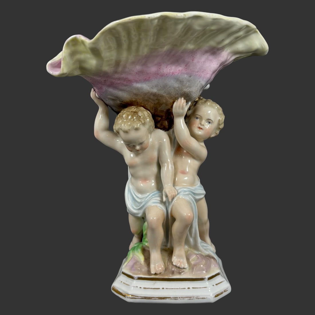Antique European Porcelain Figural Group of Cherubs with Shell Vase (1 of 9)