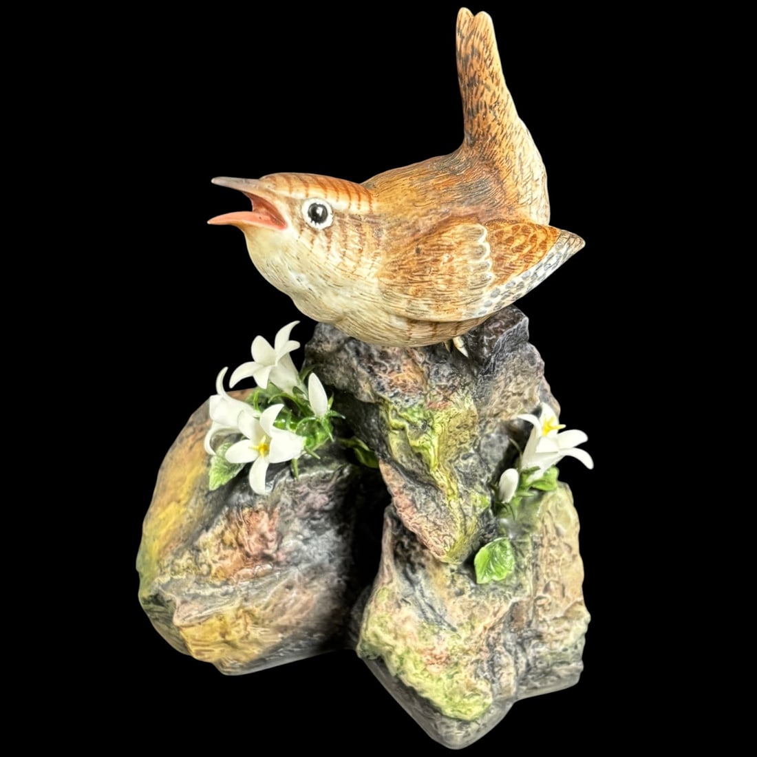 Boehm Bone Porcelain Wren Bird Figurine on Floral Rock Base (1 of 8)