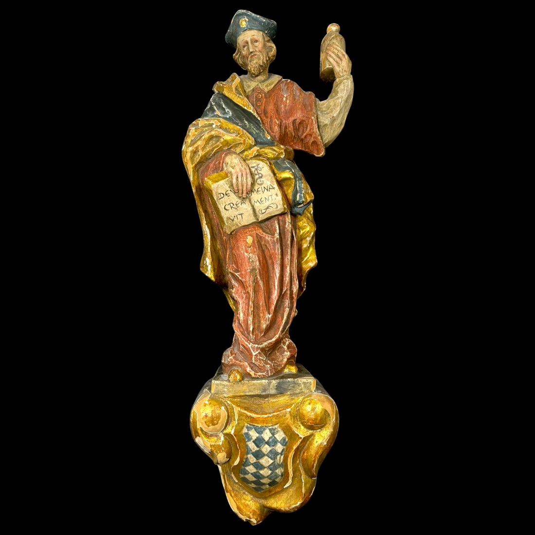 Karl Storr Polychrome Carved Wood Religious Figure of a Saint: A de
