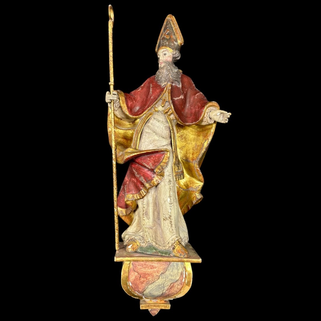 Karl Storr Polychrome Carved Wood Bishop Saint Figure with Crozier (1 of 14)