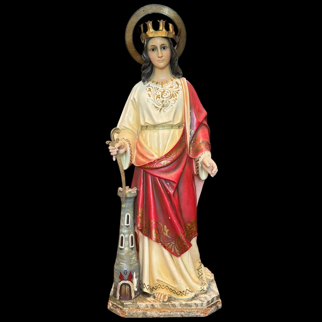 Antique Polychrome Religious Statue of Saint Barbara (1 of 13)