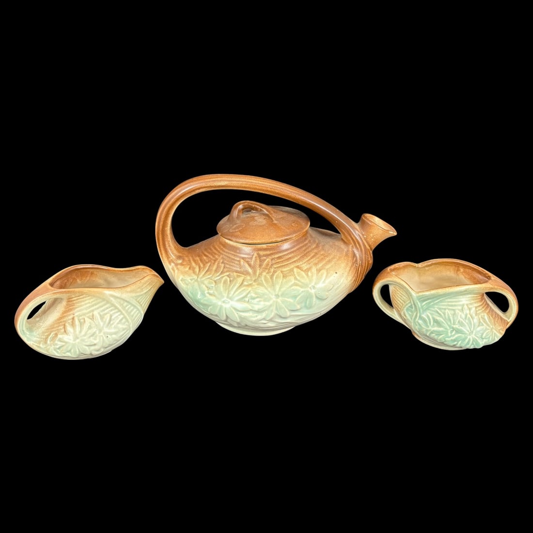 McCoy Art Pottery Teapot Set with Creamer & Sugar Bowl (1 of 13)