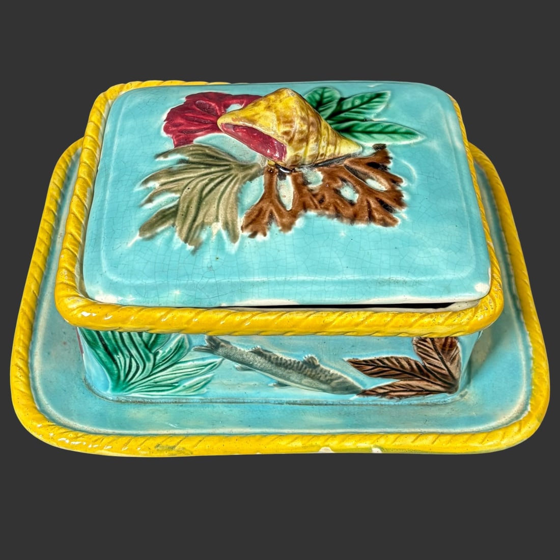 George Jones Majolica Porcelain Sardine Box with Undertray (1 of 13)